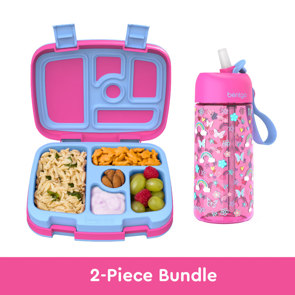 Bentgo Kids Prints Lunch Box & Water Bottle - Rainbows and Butterflies